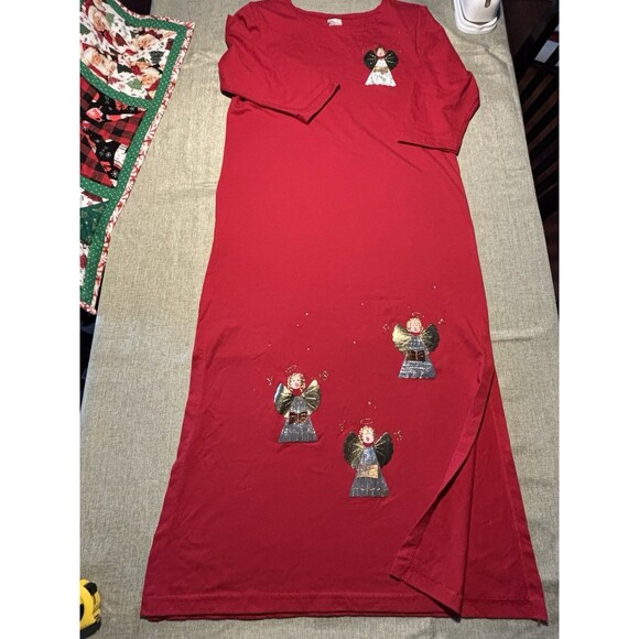 Vintage Red Maxi Christmas Angel Maxi Dress Side Slit Ugly Christmas Party Dress - Picture 1 of 8